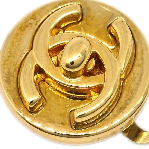 Chanel CC Turnlock Button Earrings Gold Clip-On 97A - Picture 2 of 4